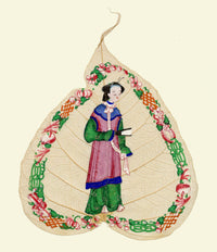 Dipinto antico cinese su foglia di peepal del XIX secolo – Fanciulla della dinastia Qing