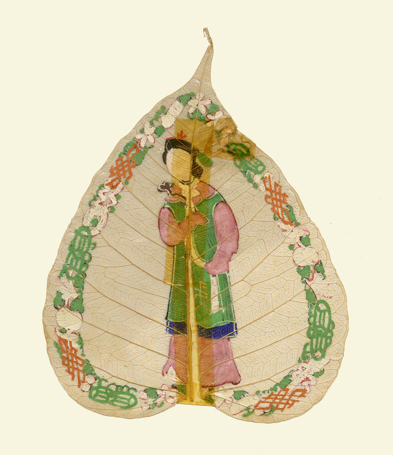 Pintura antigua china de hoja de pipal del siglo XIX: Dama imperial de la dinastía Qing