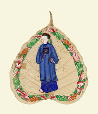 Dipinto antico cinese su foglia di peepal del XIX secolo – Ministro della dinastia Qing