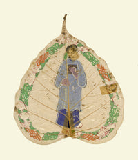 Dipinto antico cinese su foglia di peepal del XIX secolo – Ministro della dinastia Qing