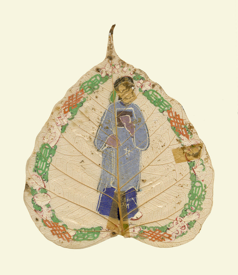 Dipinto antico cinese su foglia di peepal del XIX secolo – Ministro della dinastia Qing