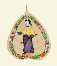 Antica pittura cinese su foglia di peepal del XIX secolo – generale militare della dinastia Qing