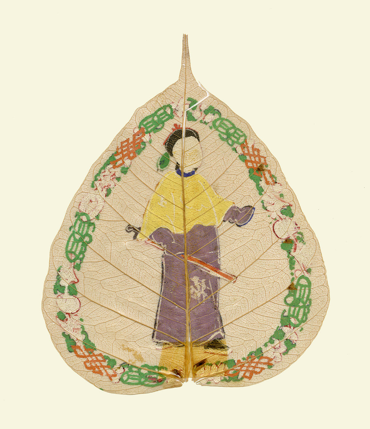 Antica pittura cinese su foglia di peepal del XIX secolo – generale militare della dinastia Qing