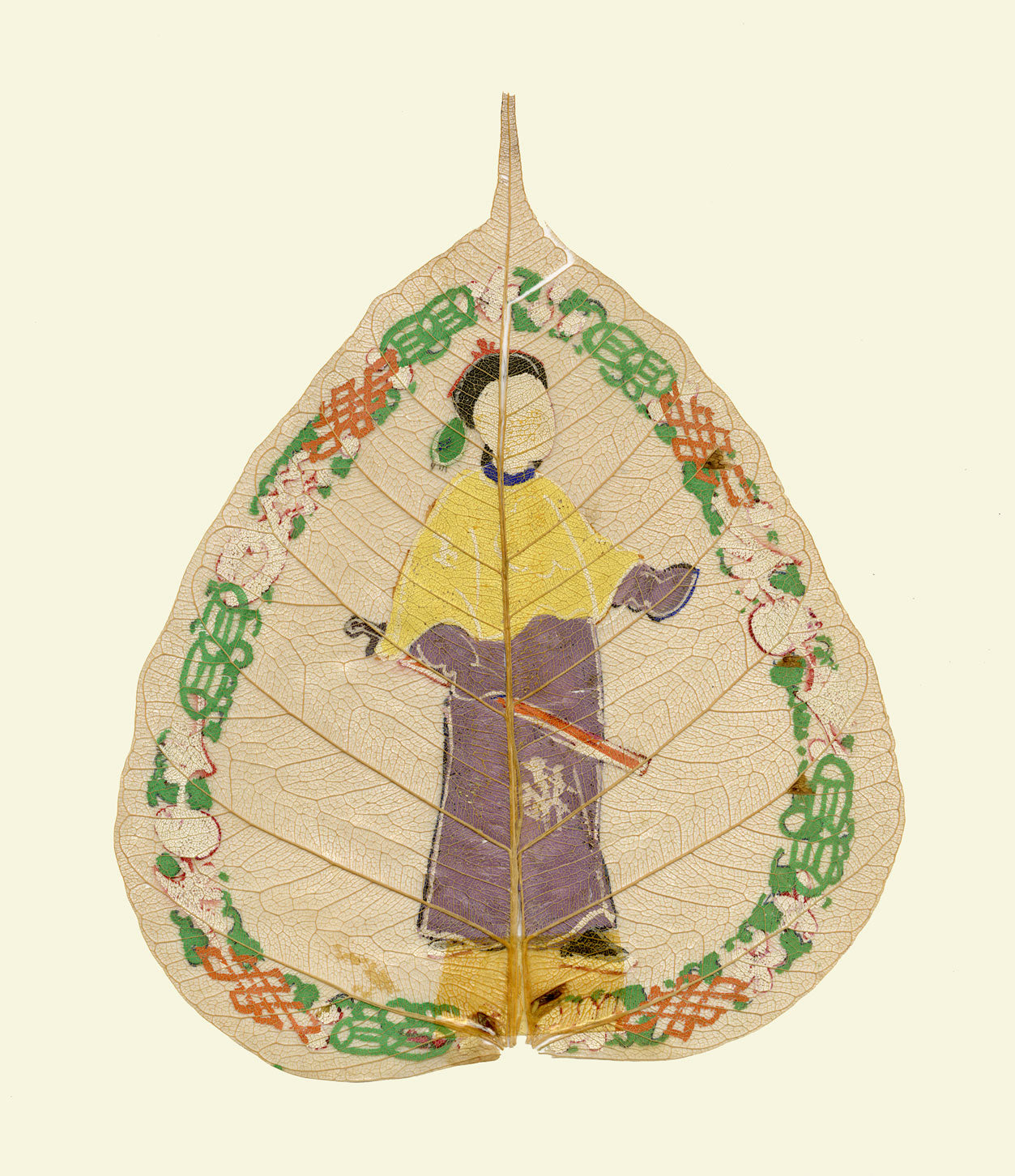 Antica pittura cinese su foglia di peepal del XIX secolo – generale militare della dinastia Qing