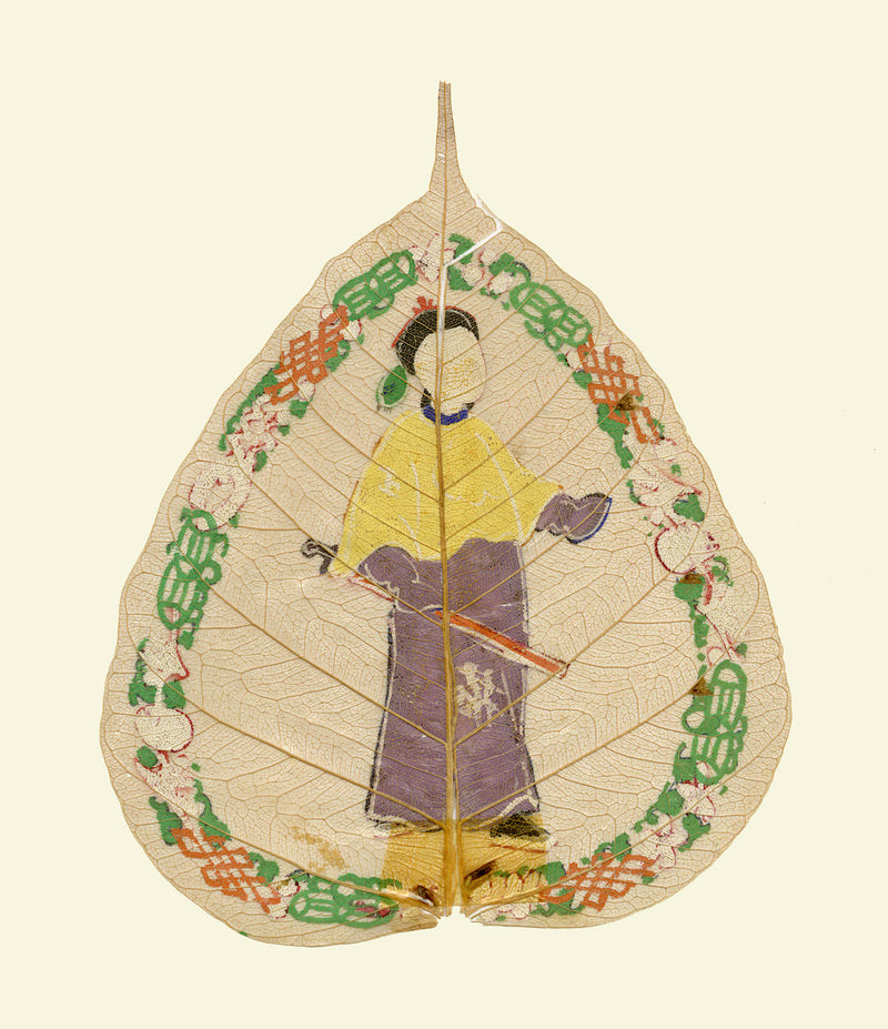 Antica pittura cinese su foglia di peepal del XIX secolo – generale militare della dinastia Qing