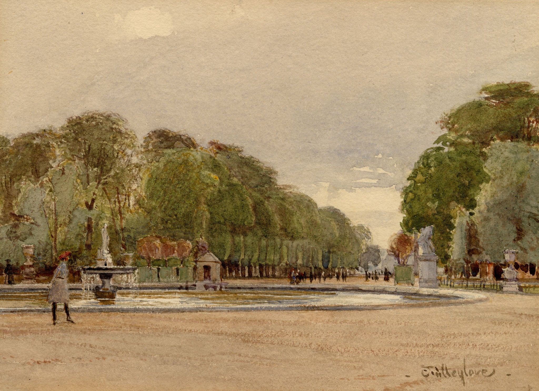 John Fulleylove RI, Tuileries Gardens, Paris – late C19th watercolour painting