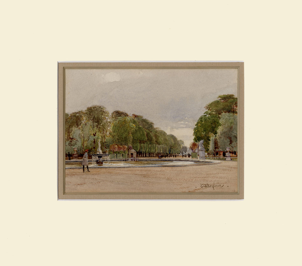 John Fulleylove RI, Giardini delle Tuileries, Parigi – acquerello di fine XIX secolo