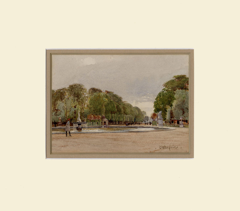 John Fulleylove RI, Giardini delle Tuileries, Parigi – acquerello di fine XIX secolo