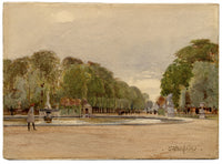 John Fulleylove RI, Tuileries Gardens, Paris – late C19th watercolour painting