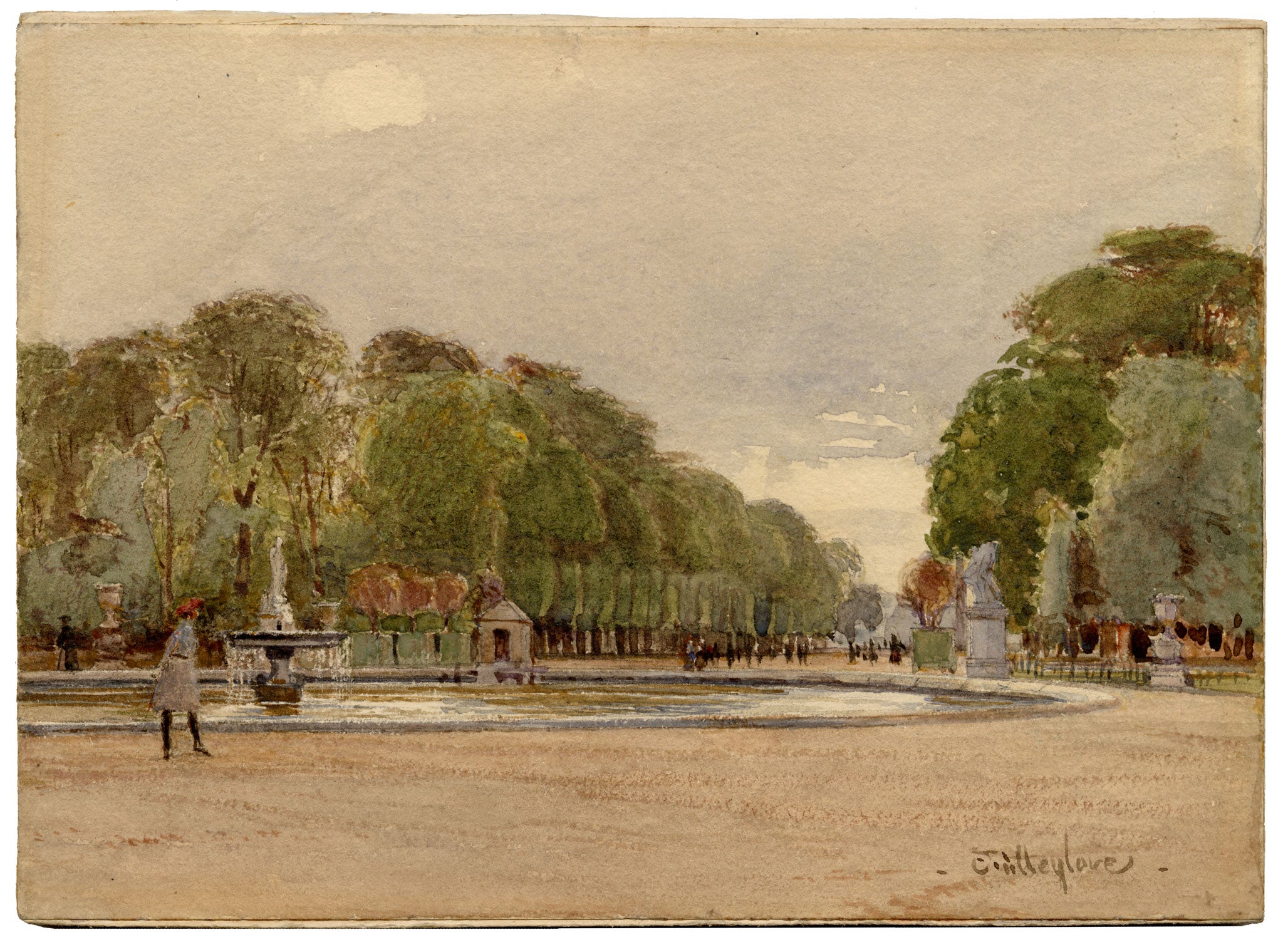 John Fulleylove RI, Tuileries Gardens, Paris – late C19th watercolour painting