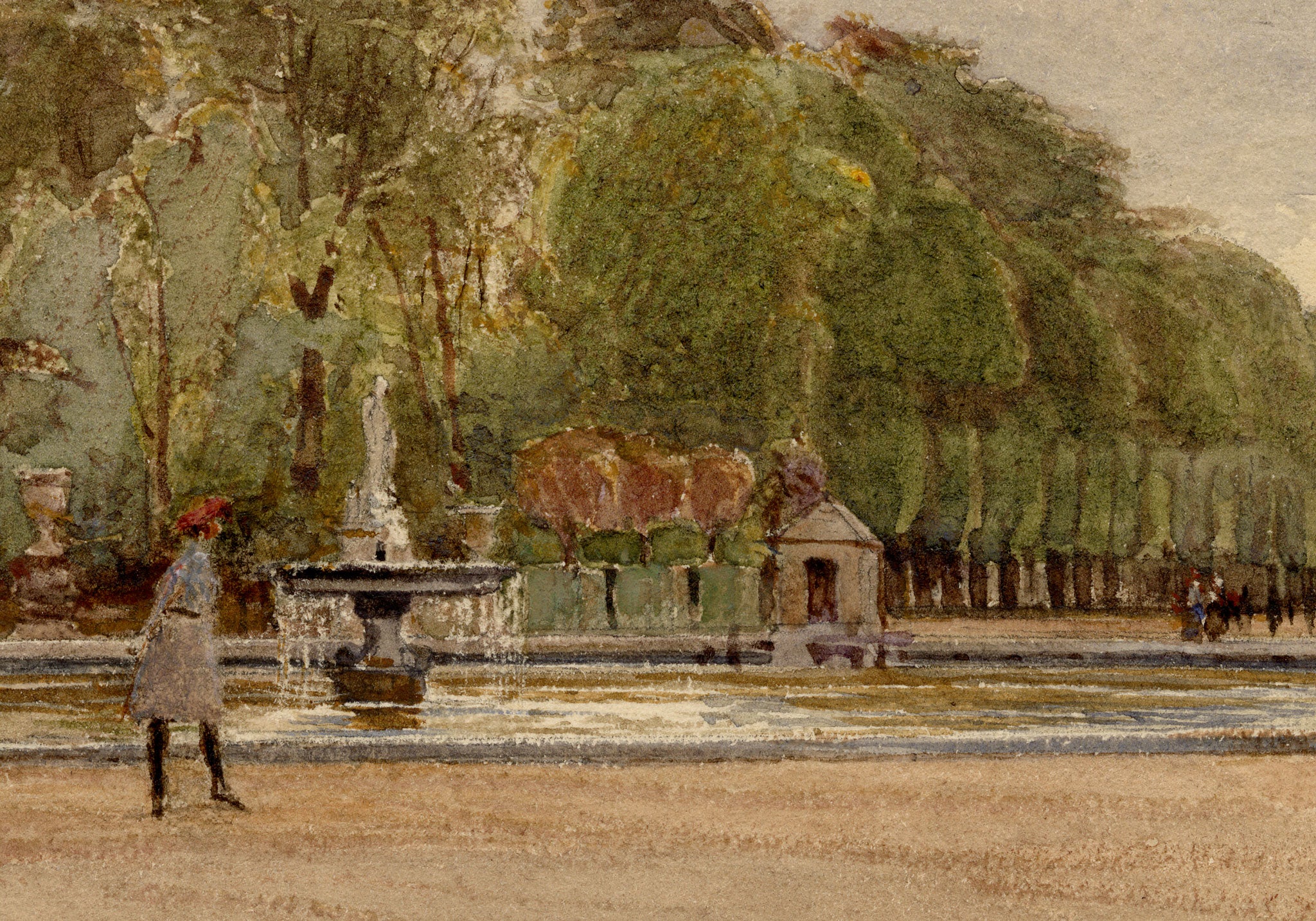 John Fulleylove RI, Tuileries Gardens, Paris – late C19th watercolour painting