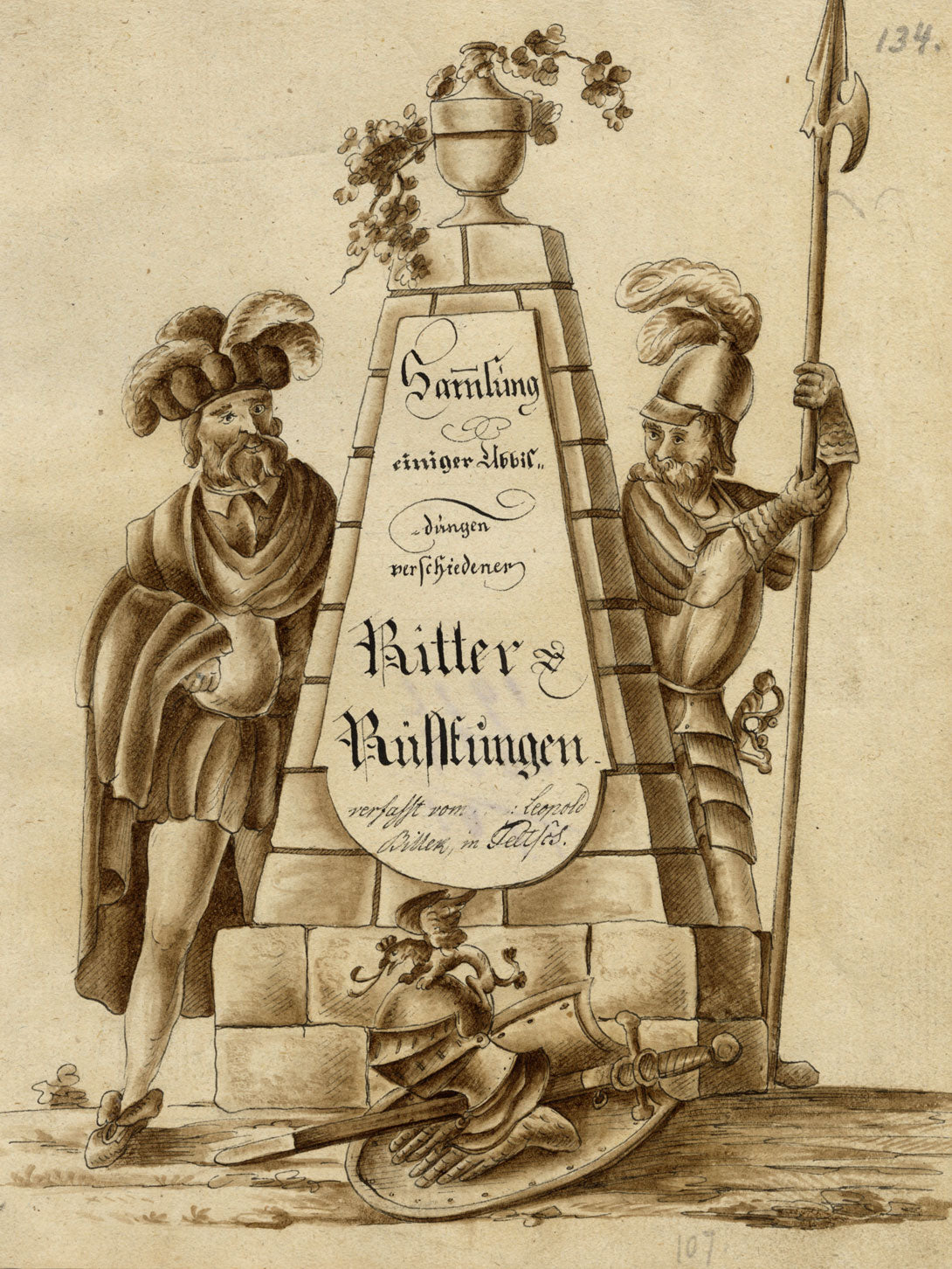 Leopold Billek, Monument, Knights & Armour – c.1820 watercolour painting