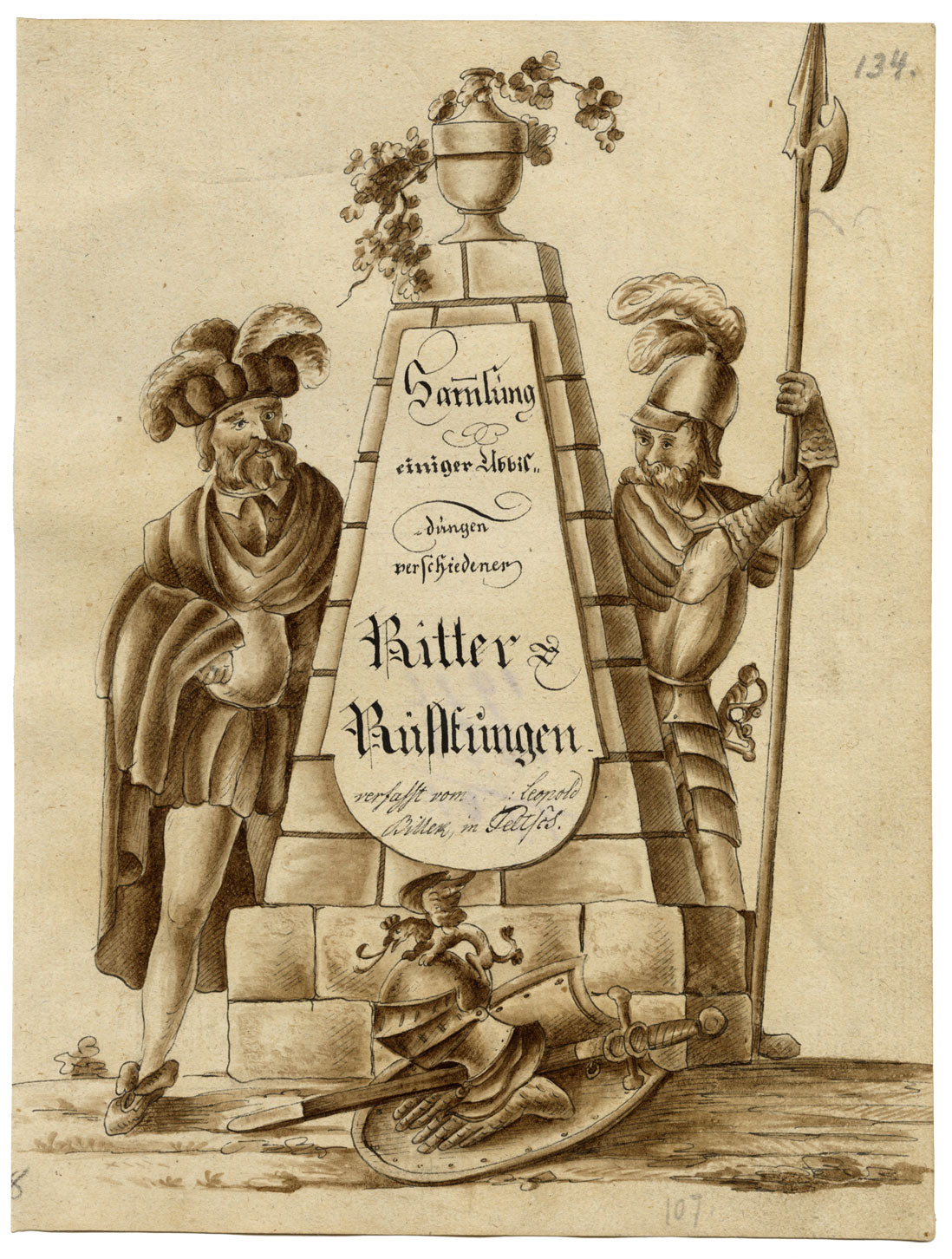 Leopold Billek, Monument, Knights & Armour – c.1820 watercolour painting