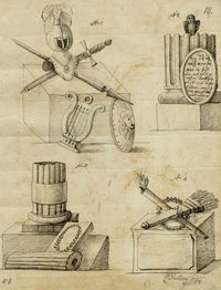 Leopold Billek, Classical Greek Iconography, Mortality, War & Peace – c.1820 pen & ink drawing