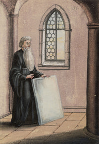 Leopold Billek, Medieval Monk with Stone Tablet – c.1820 gouache painting