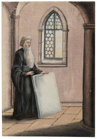 Leopold Billek, Medieval Monk with Stone Tablet – c.1820 gouache painting