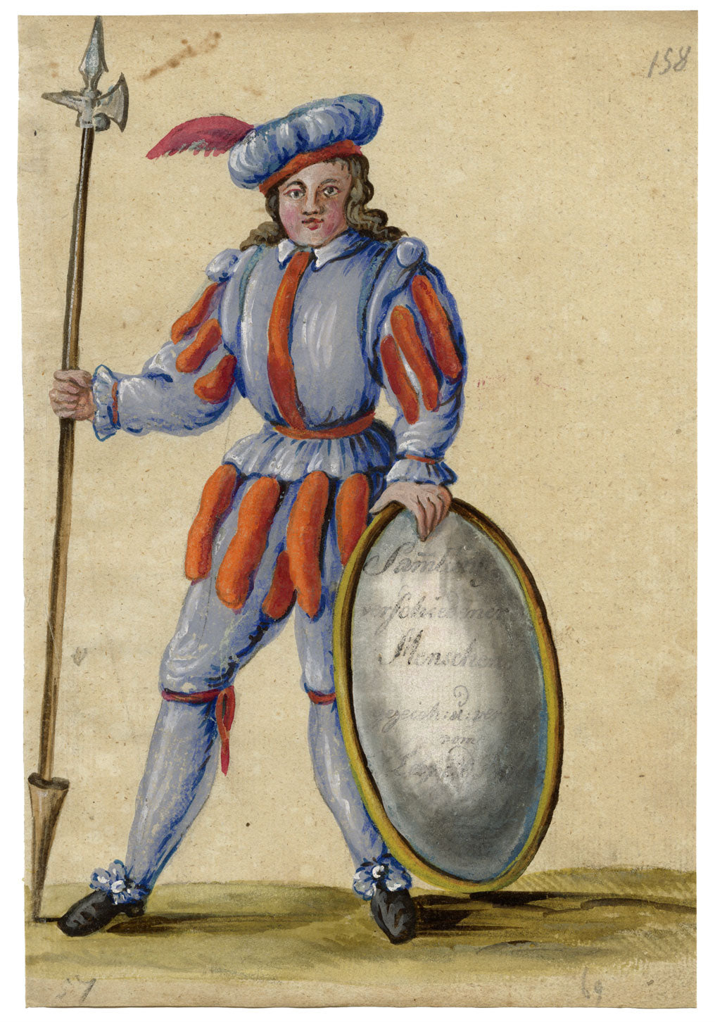 Leopold Billek, Renaissance Guard with Halberd & Shield – c.1820 gouache painting