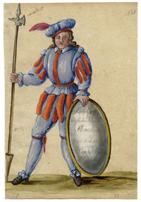 Leopold Billek, Renaissance Guard with Halberd & Shield – c.1820 gouache painting