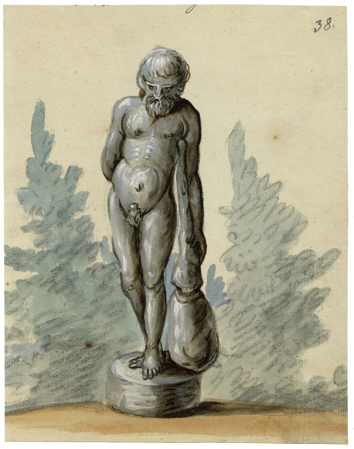 Leopold Billek, Estatua de Hércules – Pintura gouache original de c.1820