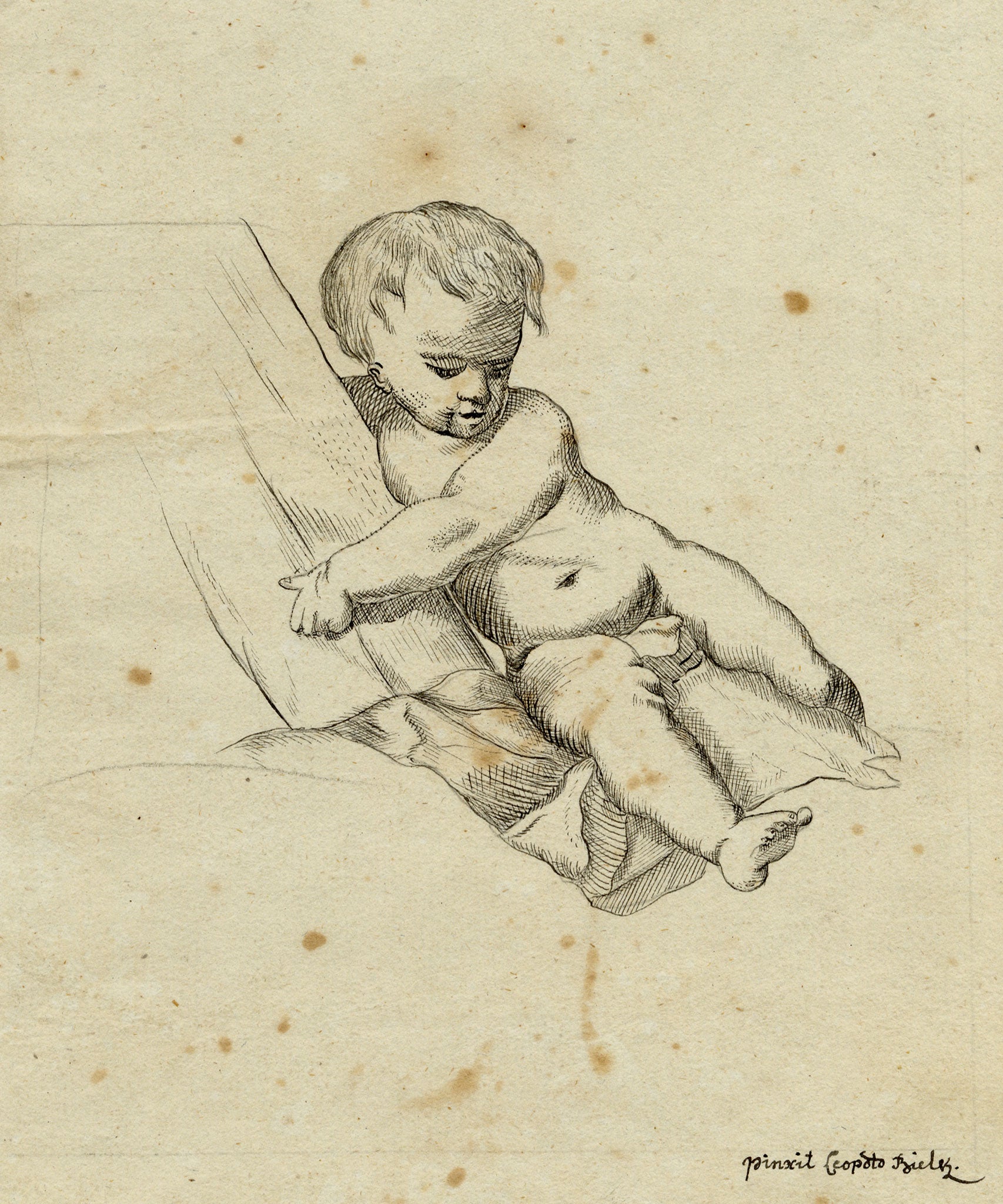 Leopold Billek, Baby Study – Original c.1820 pen & ink drawing