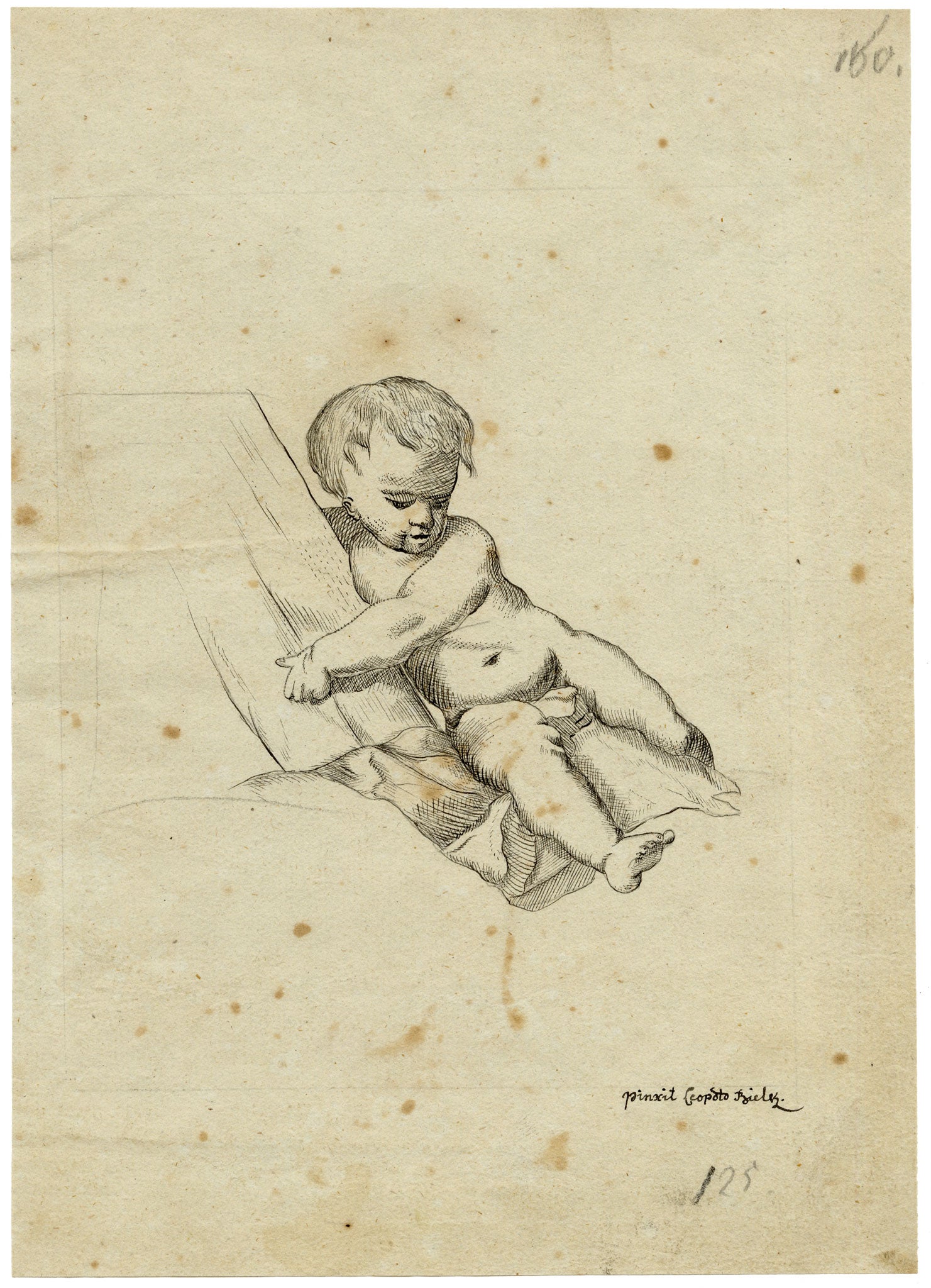 Leopold Billek, Baby Study – Original c.1820 pen & ink drawing