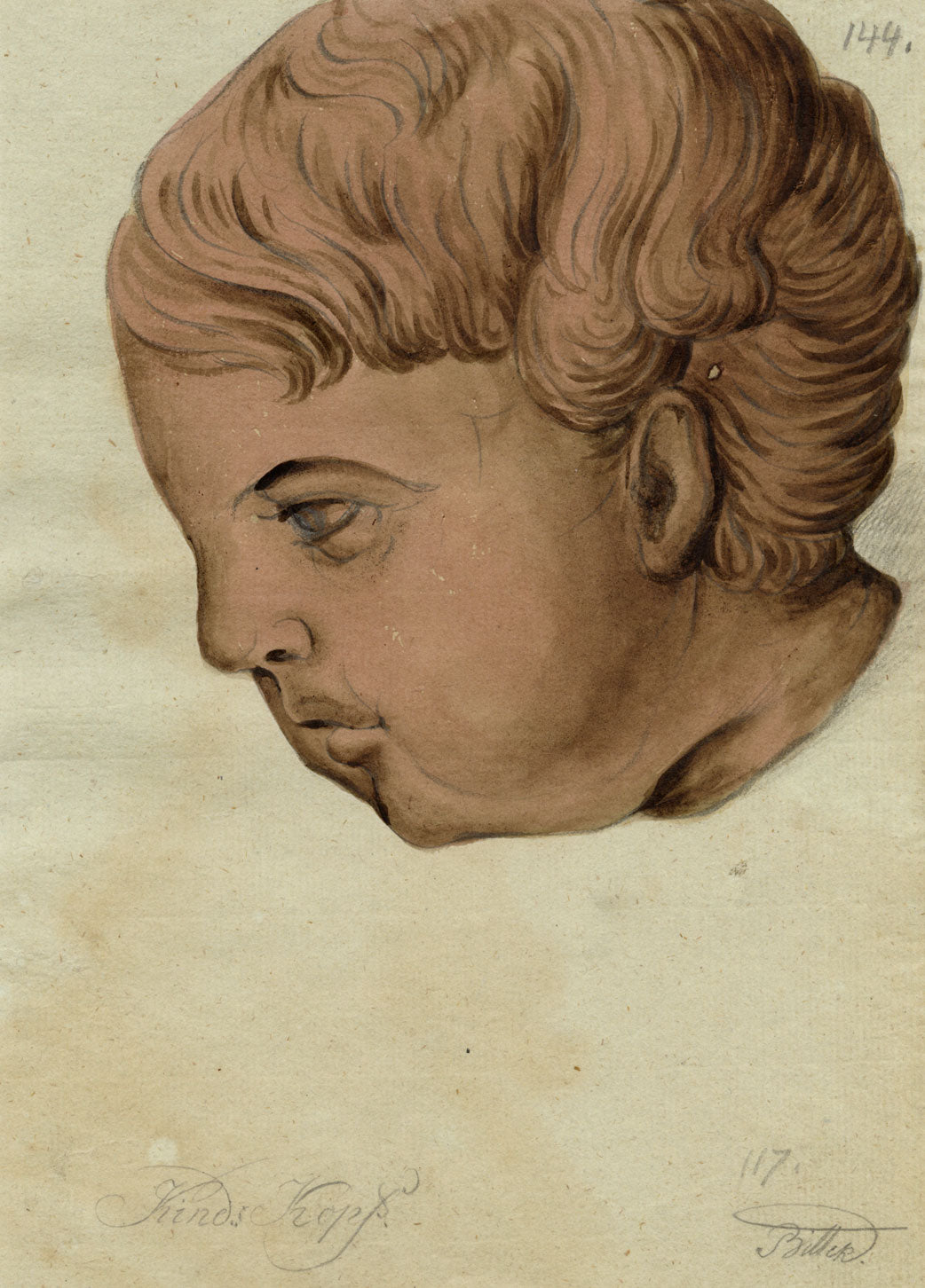 Leopold Billek, Child's Head Study – c.1820 watercolour painting