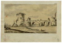 Leopold Billek, Bridge Ruin in the Roman Campagna – c.1820 watercolour painting
