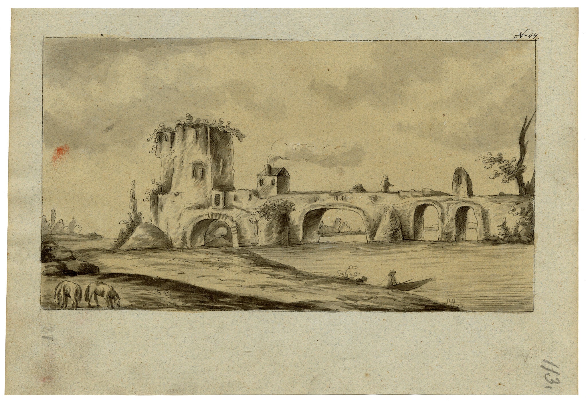 Leopold Billek, Bridge Ruin in the Roman Campagna – c.1820 watercolour painting