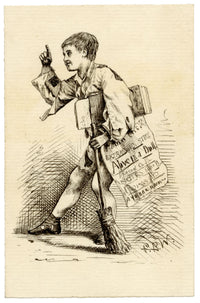 Pickford Robert Waller, Victorian Newsboy – Original c.1860s pen & ink drawing