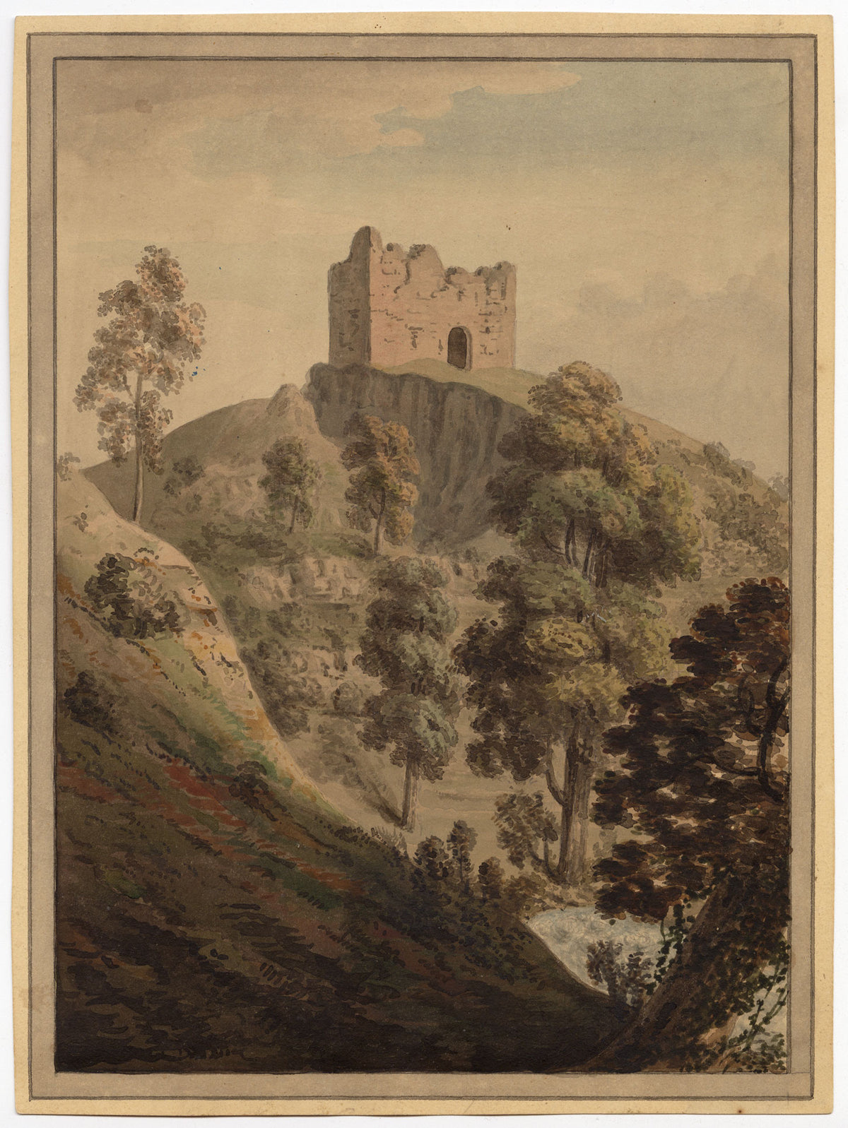 David Pennant, Peel Tower Ruin – Original 18th-century watercolour painting