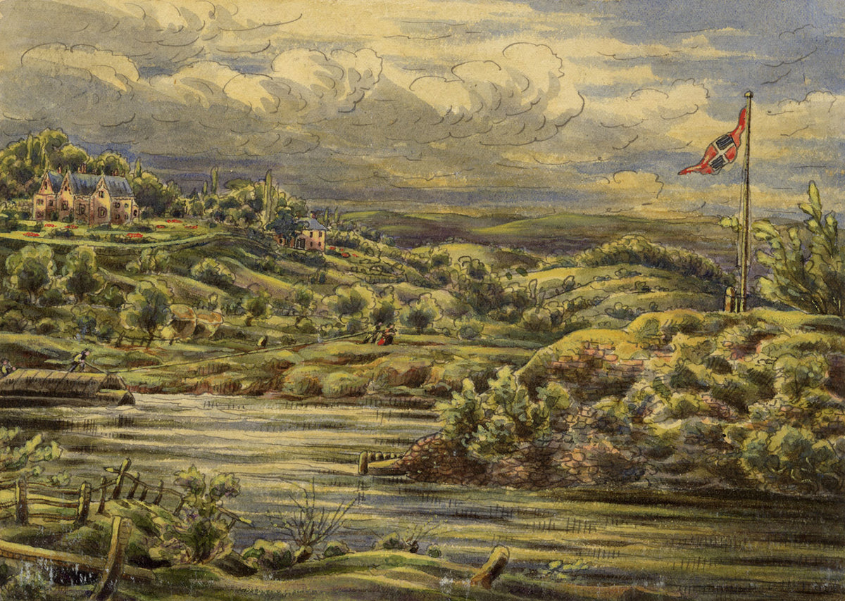 J.W. Bradley, Barge on the River Severn, Worcestershire – Early 19th-century gouache painting