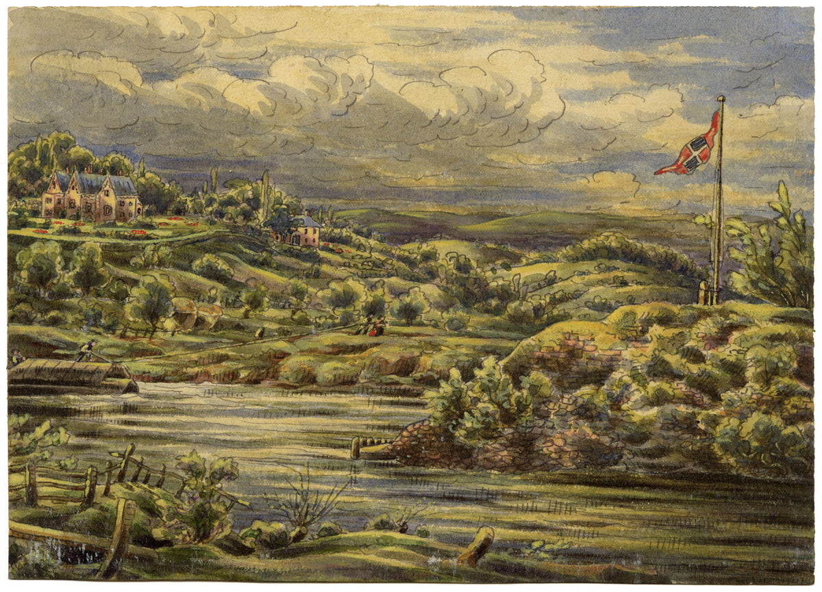 J.W. Bradley, Barge on the River Severn, Worcestershire – Early 19th-century gouache painting