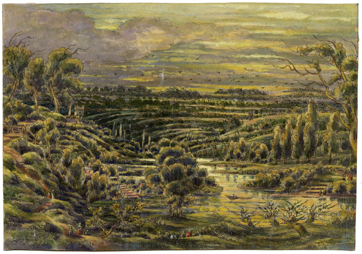 J.W. Bradley, St Andrews Spire & Perry Wood, Worcester – Early 19th-century gouache painting