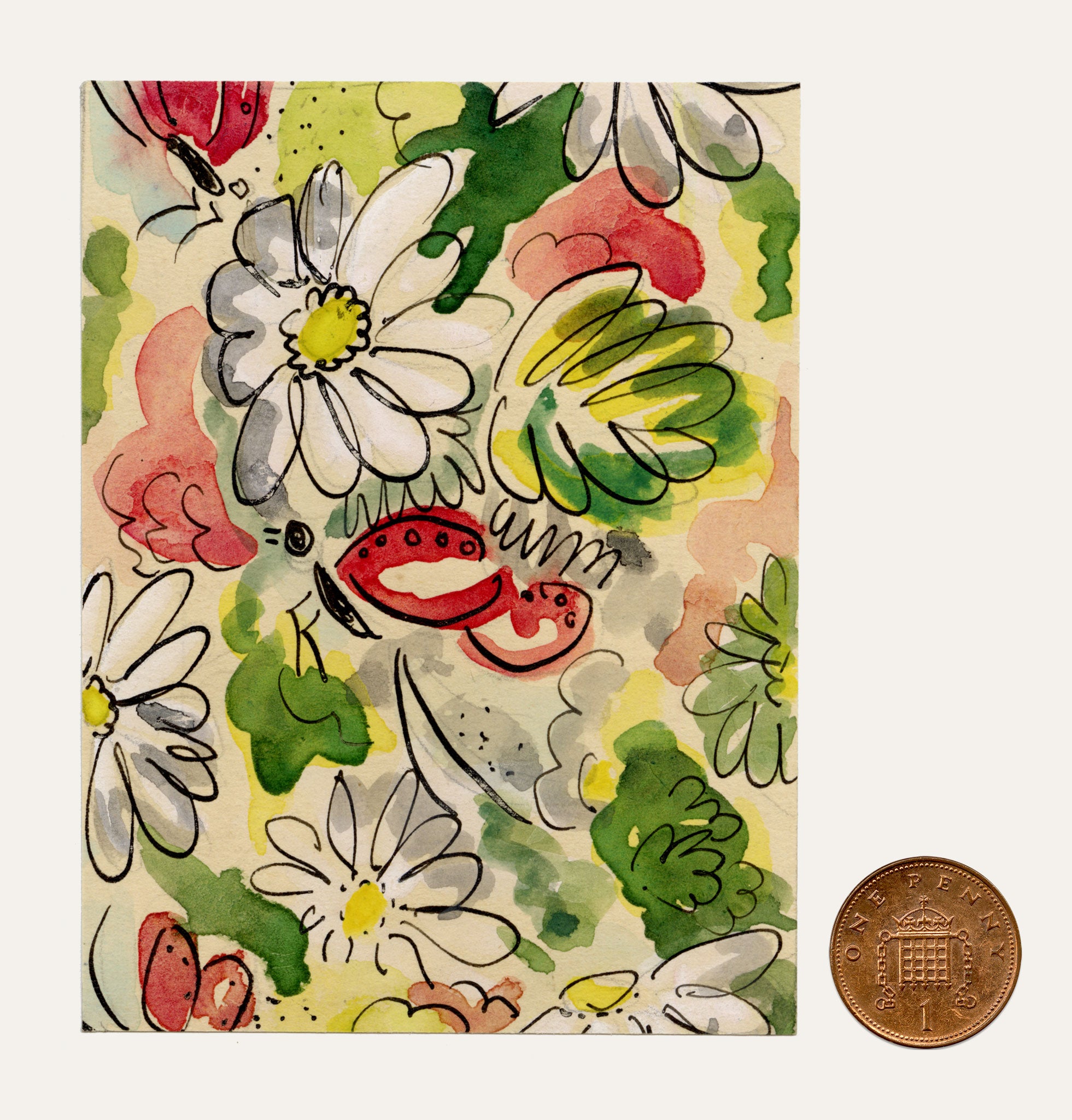 Jean Mary Ogilvie, Diseño de patrón de flor en miniatura – Pintura gouache de la década de 1930