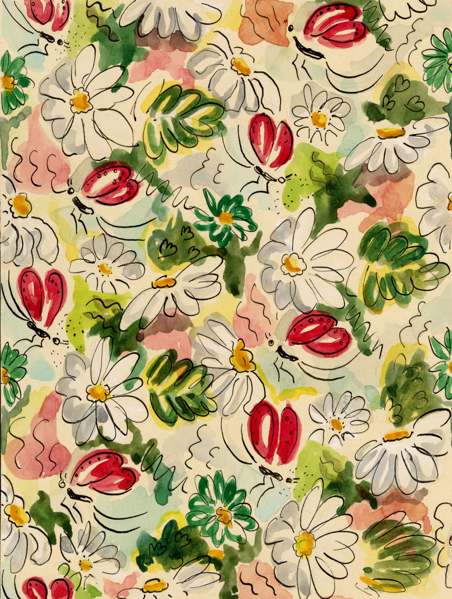 Jean Mary Ogilvie, Vintage Flower & Insect Pattern Design – 1930s painting