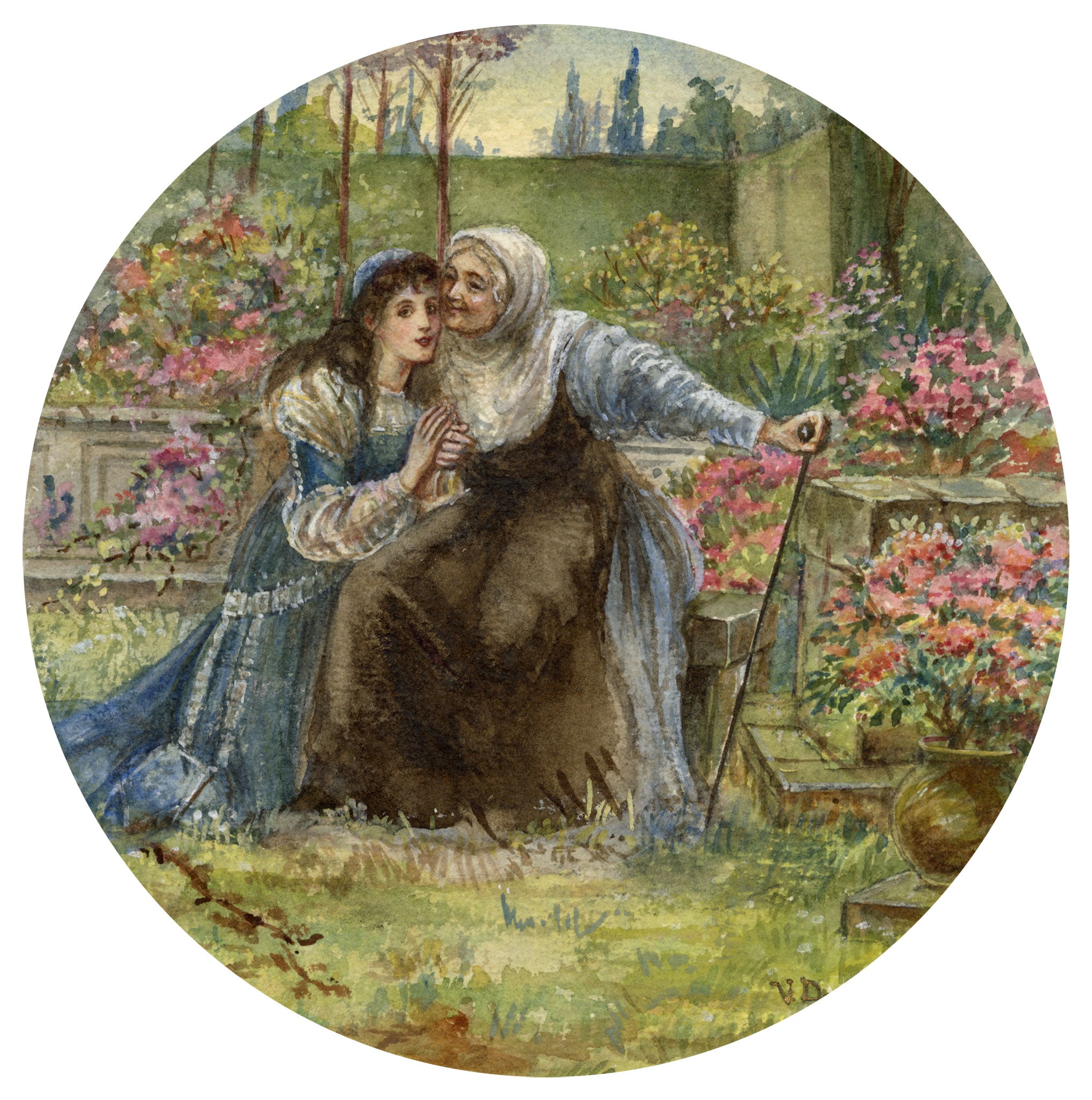 V. Downes, Shakespeare's Juliet & the Nurse, Romeo & Juliet – c.1898 watercolour