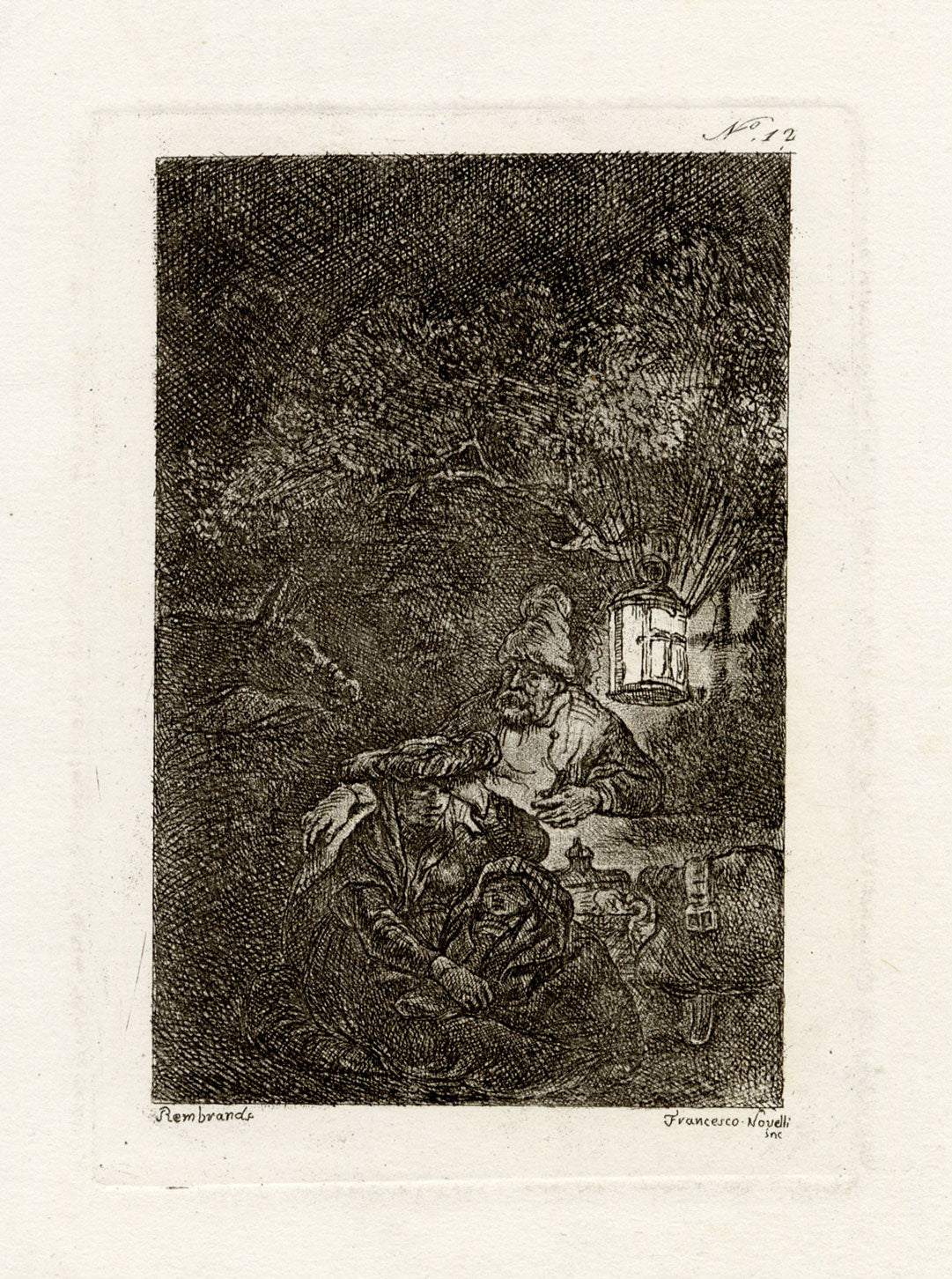 Francesco Novelli after Rembrandt, The Rest on the Flight into Egypt – 1860 etching print