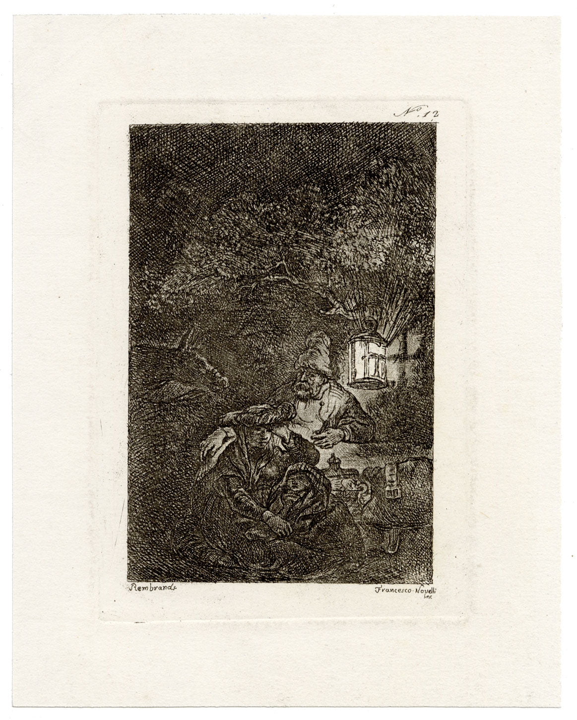 Francesco Novelli after Rembrandt, The Rest on the Flight into Egypt – 1860 etching print