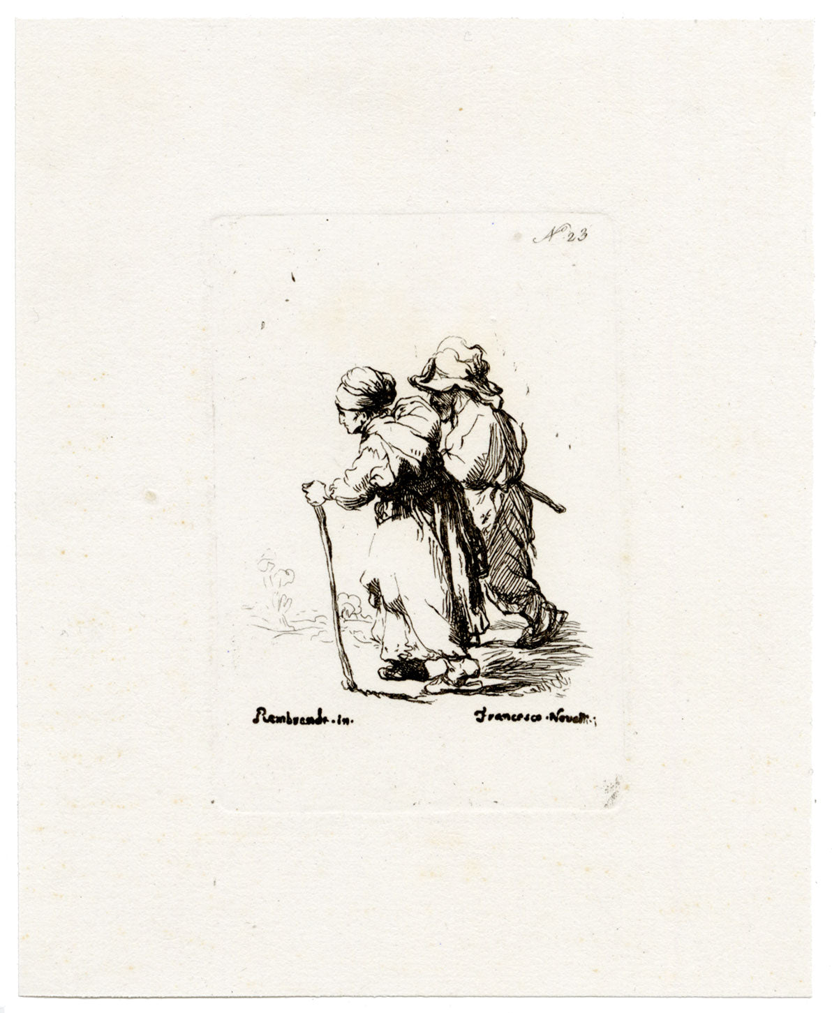 Francesco Novelli da Rembrandt, Mendicanti erranti – stampa all'acquaforte del 1860