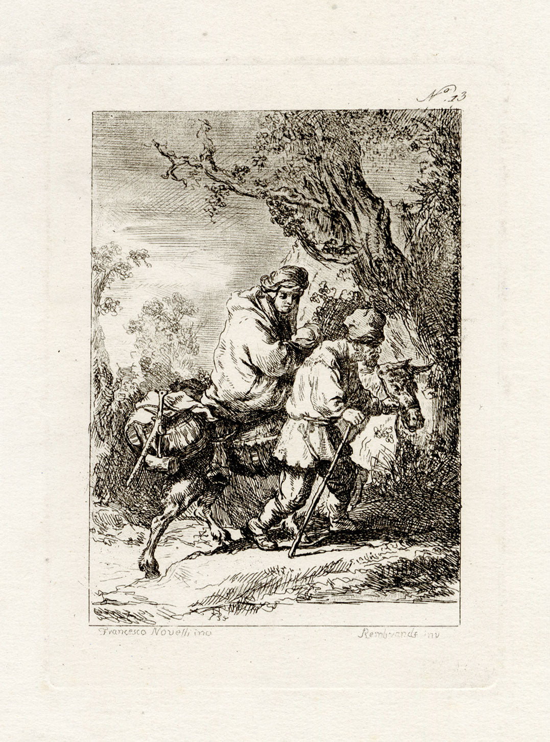 Francesco Novelli after Rembrandt, The Flight into Egypt – 1860 etching print