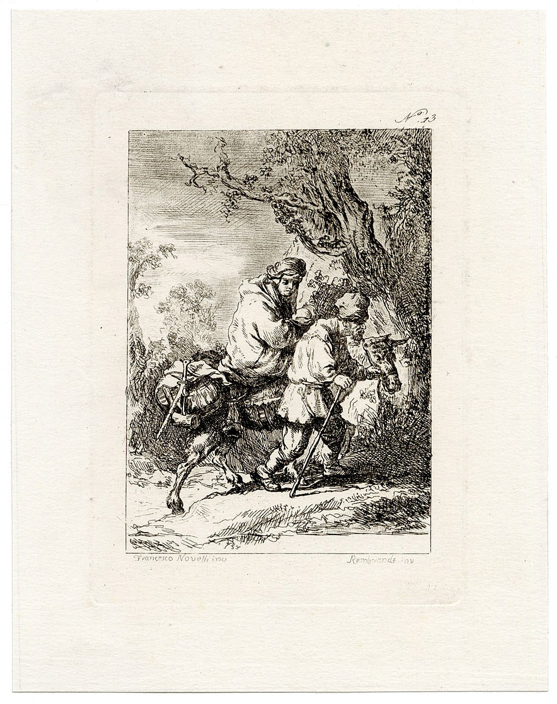 Francesco Novelli after Rembrandt, The Flight into Egypt – 1860 etching print