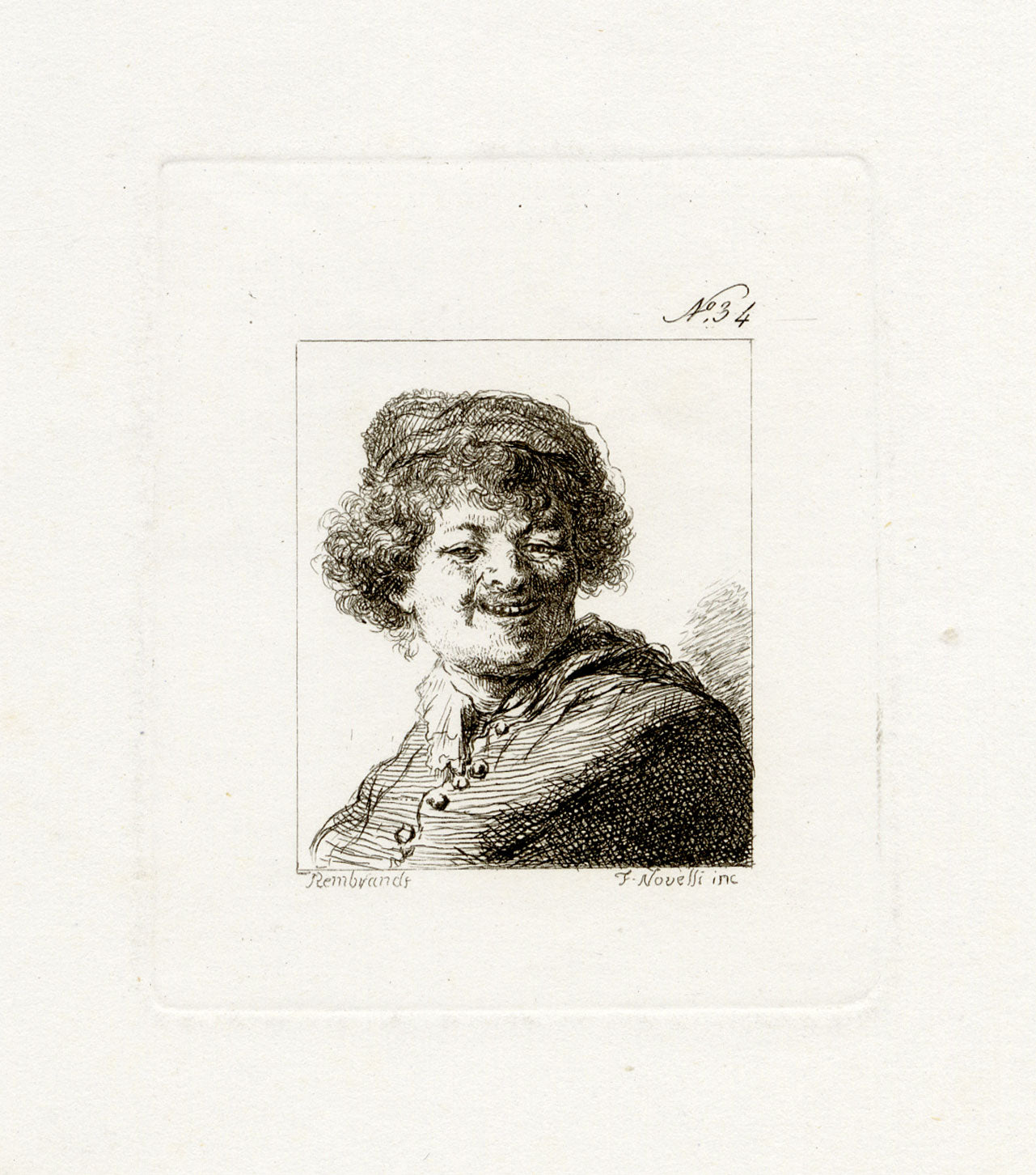 Francesco Novelli after Rembrandt, Self-Portrait in a Cap: Laughing – 1860 etching print