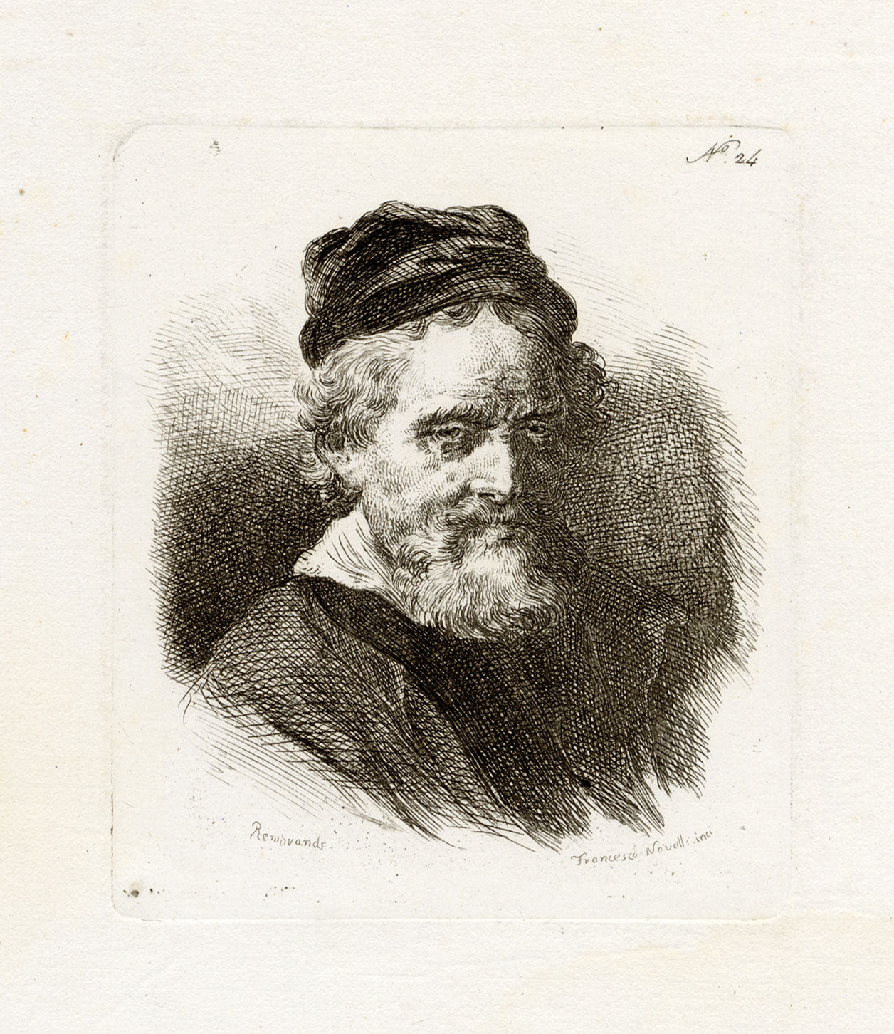 Francesco Novelli after Rembrandt, Portrait of Jan Lutma – 1860 etching print