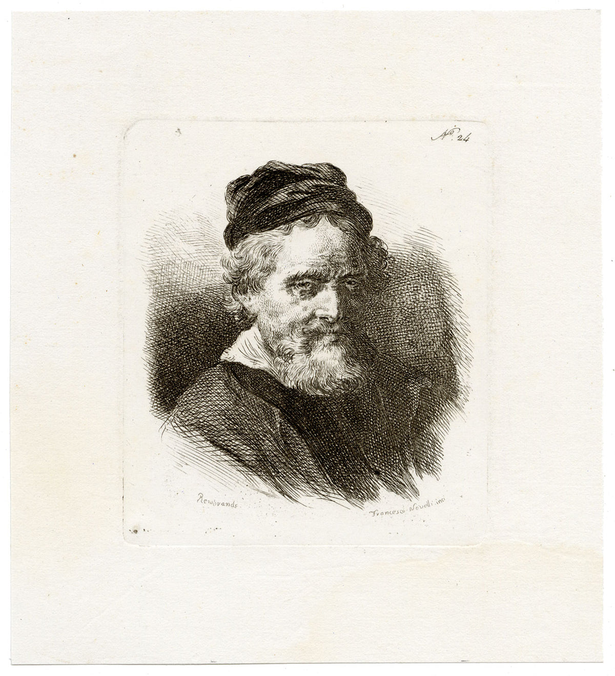 Francesco Novelli after Rembrandt, Portrait of Jan Lutma – 1860 etching print