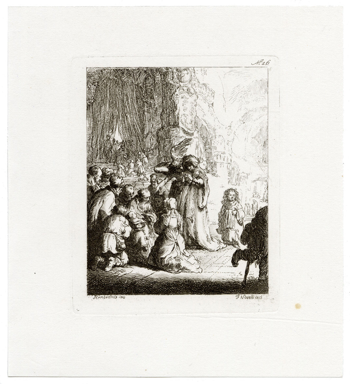 Francesco Novelli after Rembrandt, Simeon's Hymn of Praise – 1860 etching print