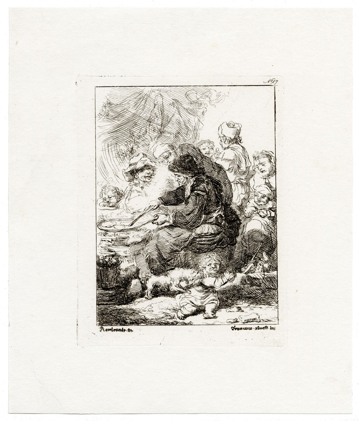 Francesco Novelli after Rembrandt, The Pancake Woman – 1860 etching print
