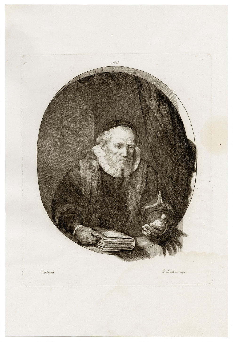 Francesco Novelli after Rembrandt, Jan Cornelis Sylvius – 1860 etching print