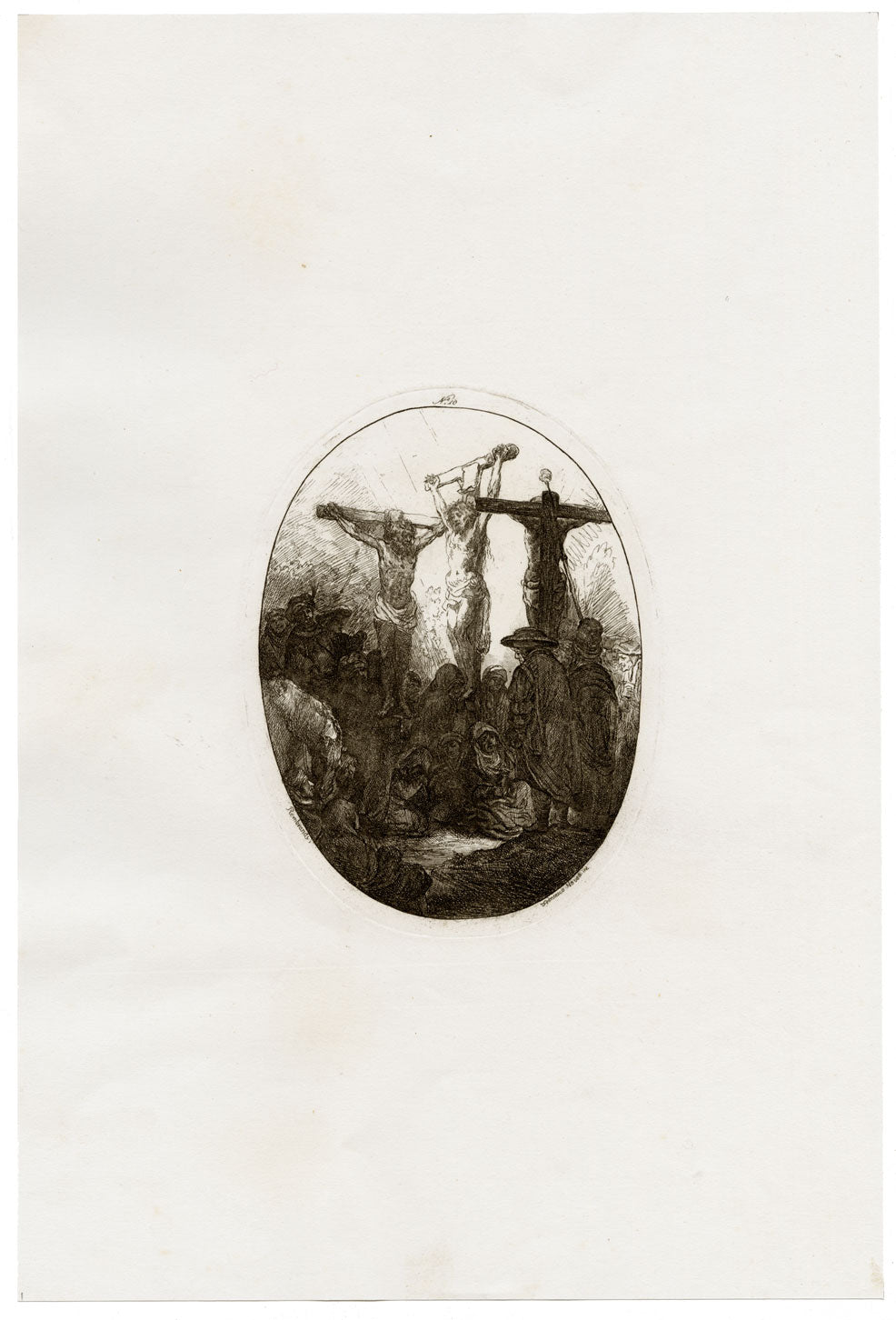 Francesco Novelli after Rembrandt, Christ Crucified between Two Thieves – 1860 etching print