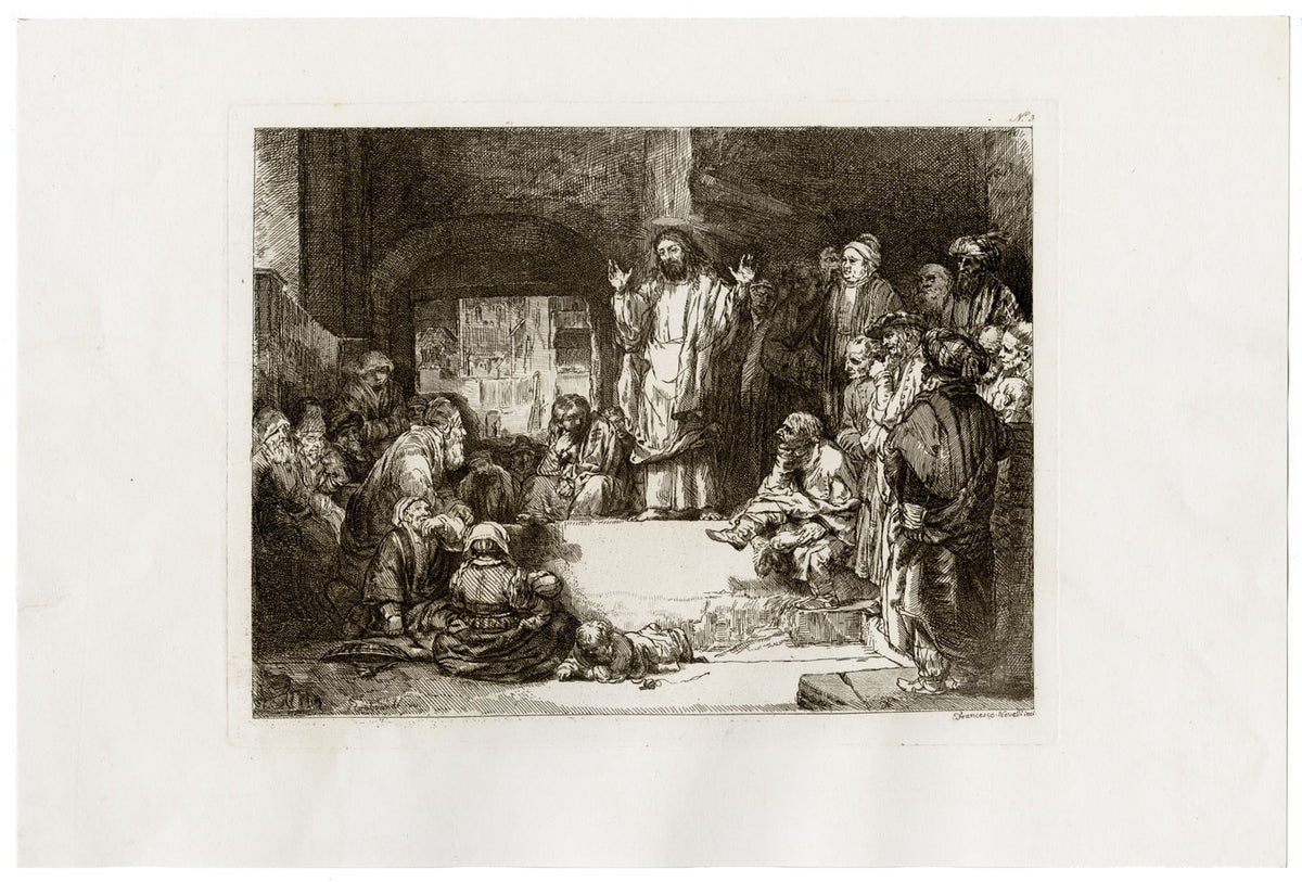 Francesco Novelli after Rembrandt, Christ Preaching (The Little Tomb) – 1860 etching print