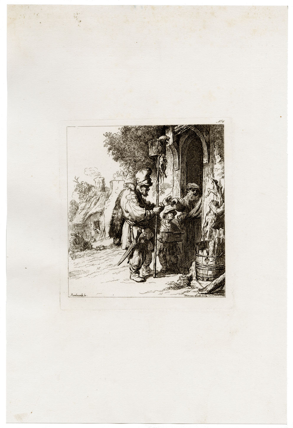 Francesco Novelli after Rembrandt, The Rat Catcher – 1860 etching print